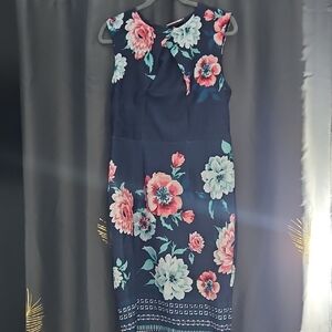 Floral Sleeveless Dress - Navy and Pink
